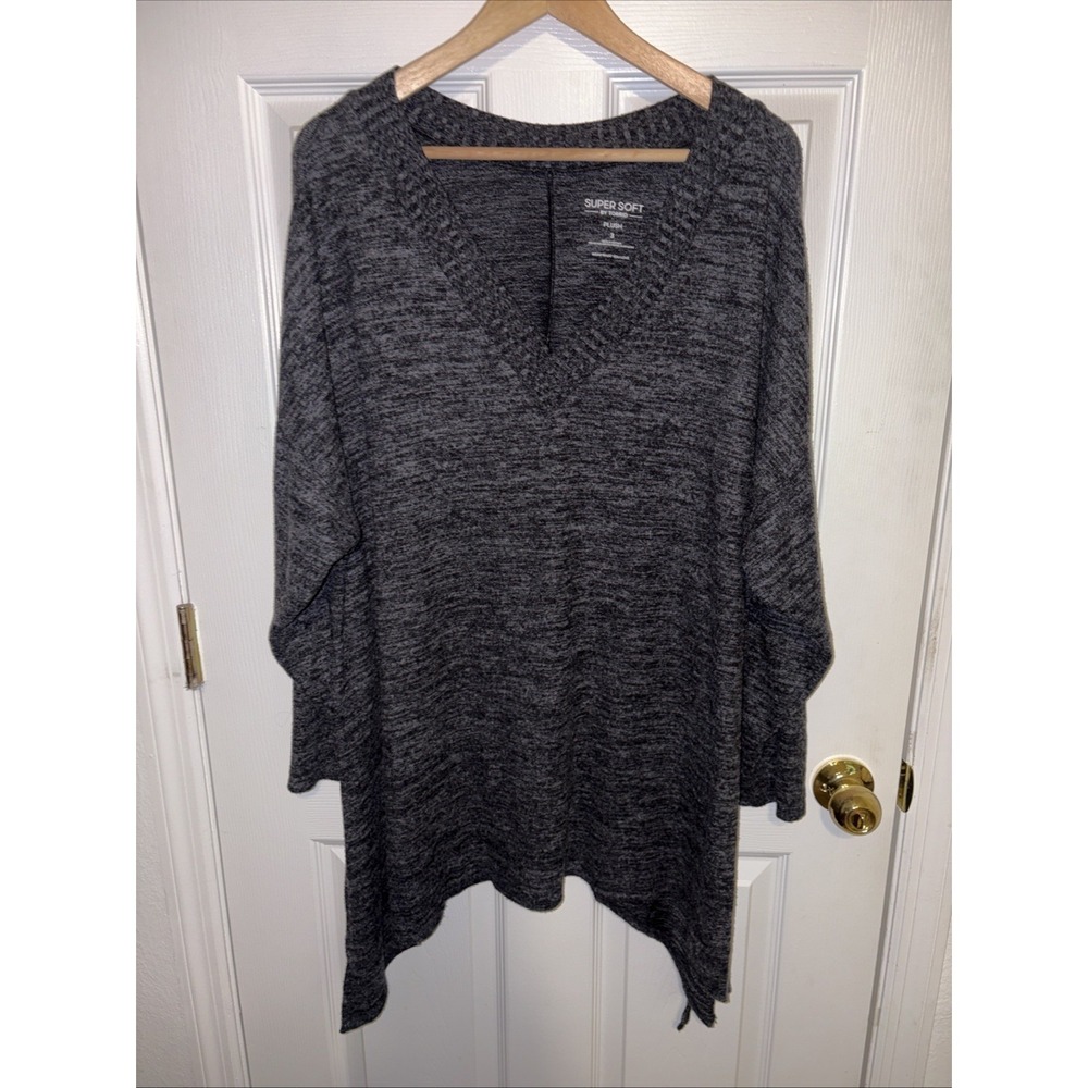 TORRID Women Super Soft Plush Sweater V Neck Tunic Sz 3 Gray Marled Stylish